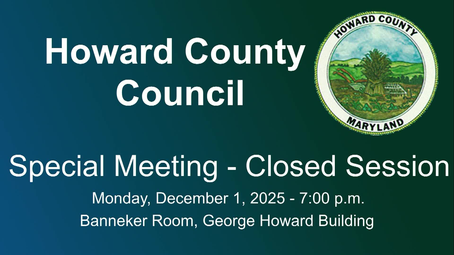 Howard County Council Legislative Work Session for 12/01/25
