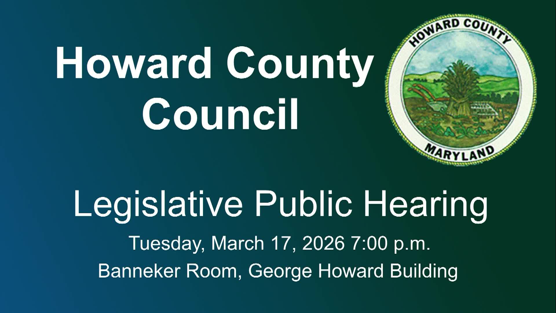 Thumbnail image for Howard County Council Public Hearing for 3/17/26