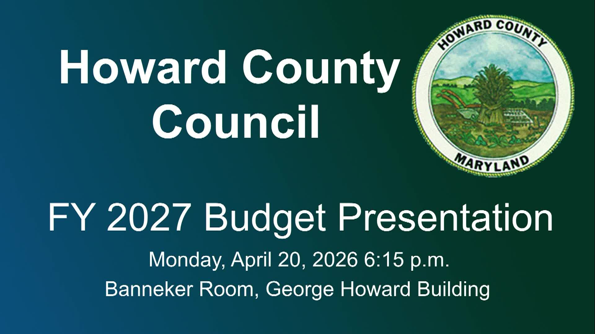 Thumbnail image for Howard County Public Hearing and Budget Presentation for 4/20/26